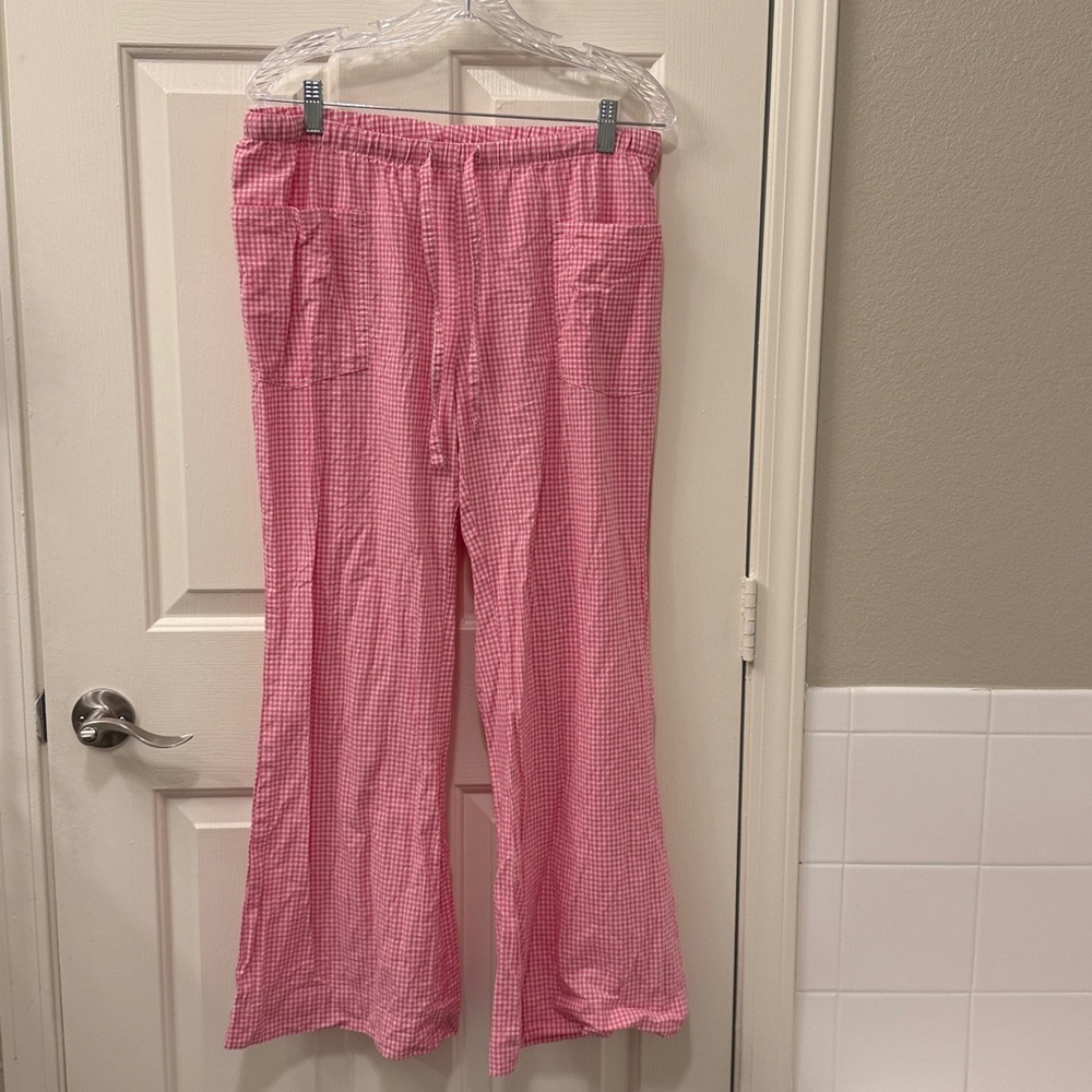 Pink Gingham flare Pants